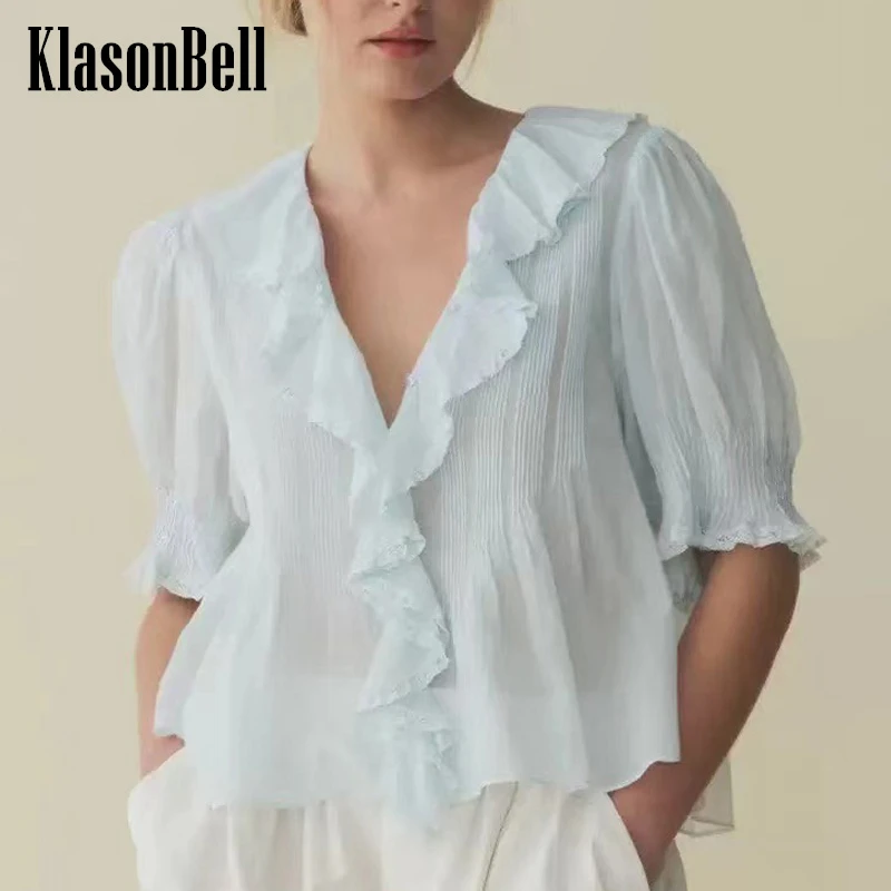 

Женская блузка с V-образным вырезом, с оборками