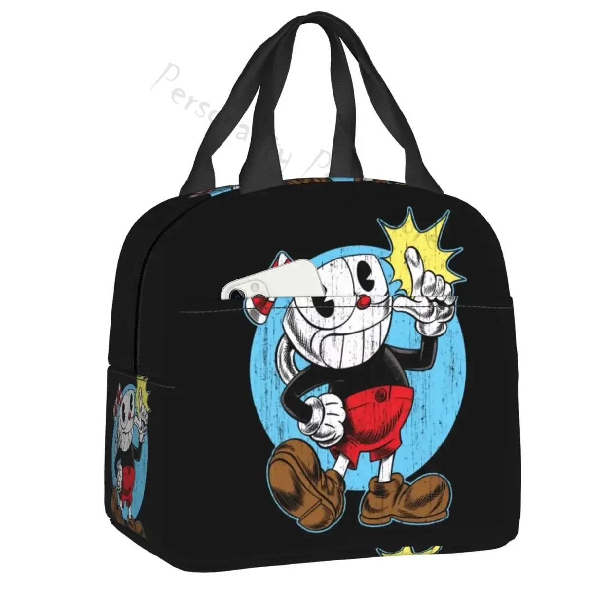

Cartoon Game Cuphead Portable Lunch Box Women Multifunction Cooler Thermal Food Insulated Lunch Bag School Children Picnic Bags