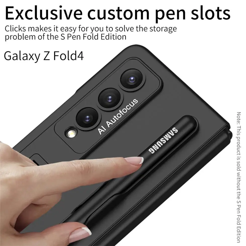 For Samsung Galaxy Z Fold 4 Case Ultra-thin Matte With Tempered Film Bracket Pen Slot Folding Shockproof Protection Hard Cover