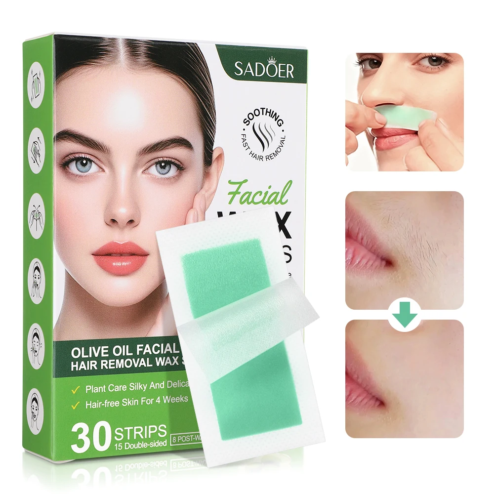 30Pcs Facial Wax Strips Calming Oil Wipes Depilatory Wax Strips Hair Removal Wax Paper Face Eyebrow Upper Lip Chin Hair Remove