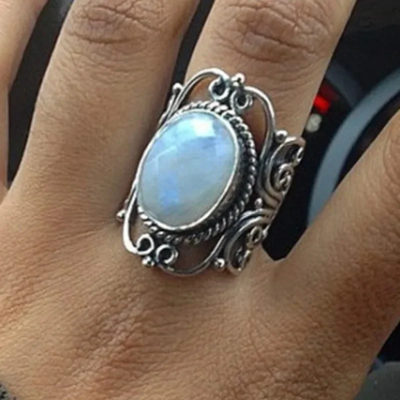 Finger Ring Opening Ring Electroplated Openwork Moonstone Ring Fashion Punk Street Style For Women Girls Party Jewelry