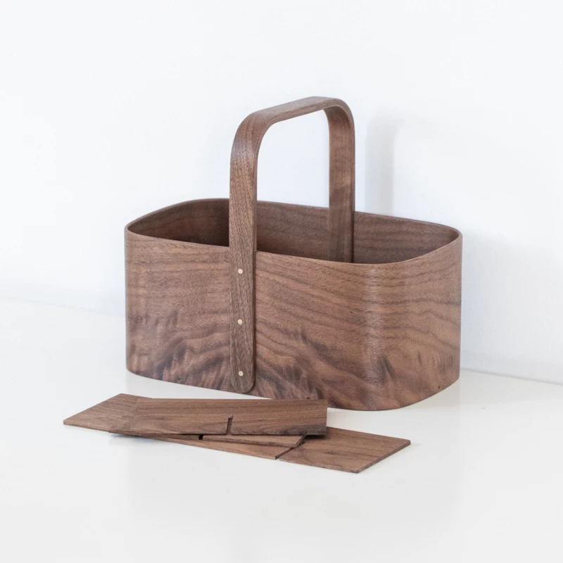 Curved Wood Solid Wood  Storage Box Desktop End Table Hallway Sundries  Outdoor Portable Tea Set Storage Basket 6