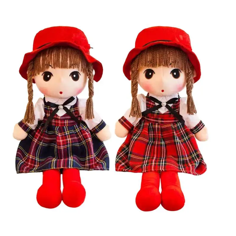 Girl Rag Doll Cute Doll With Hat And Clothes Sleeping Partner Dolls Brown Hair First Rag Portable Girl Toy For Kids