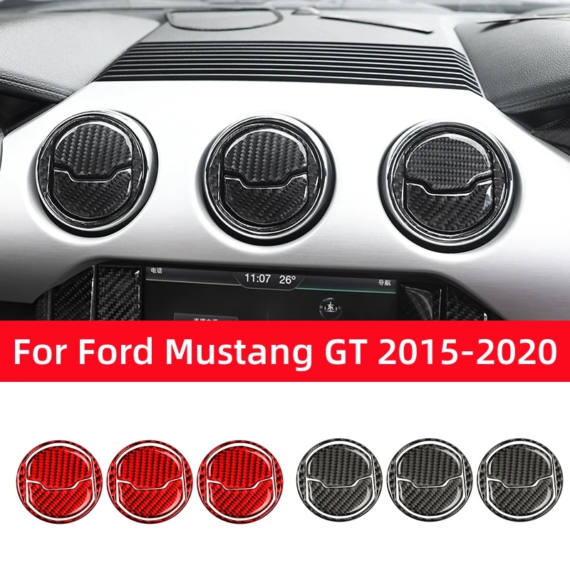

For Ford Mustang GT 2015-2020 Accessories Carbon Fiber Car Central Dashboard Air Conditioner Outlet Vent Decoration Cover Trim
