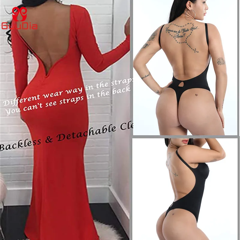GUUDIA Women Bodysuit Body Shaper Backless Seamless Thong Shapewear Push Up Shapers Slimming Corset Build In Cup Open Crotch