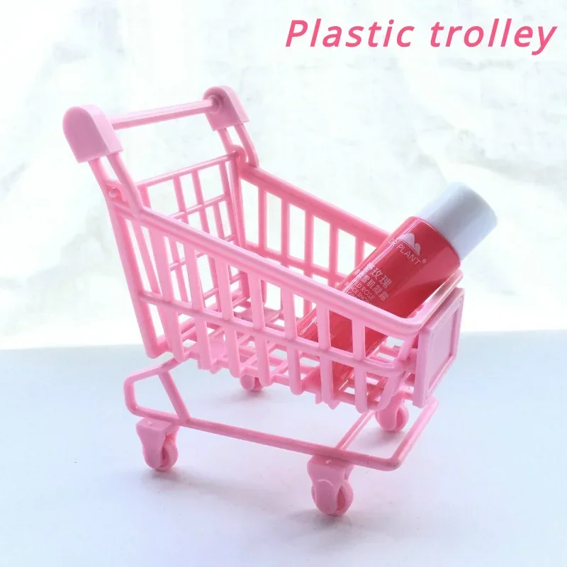 Simulation Supermarket Hand Trolleys Pretend Play Toy Mini Shopping Cart Kids Toys Kids Room Desktop Storage Basket Home Decor 5