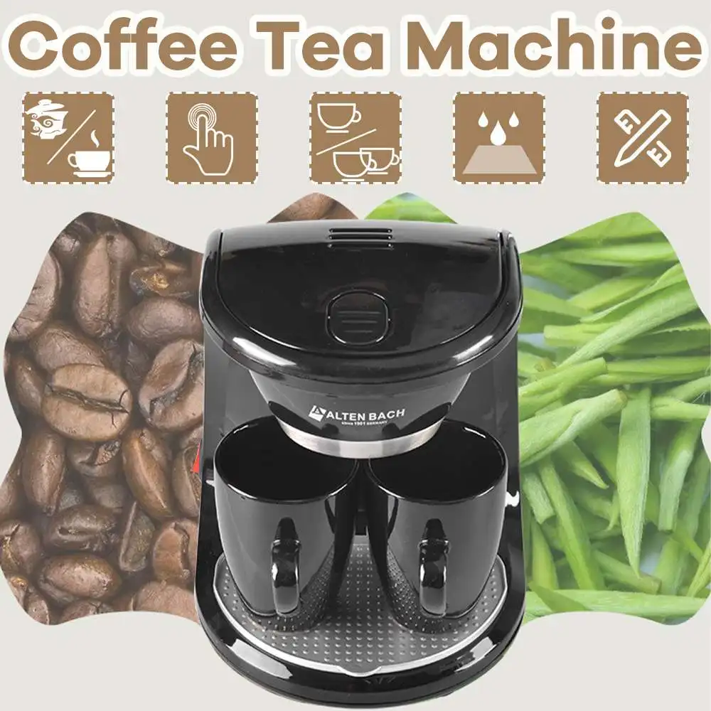 110V/220V 450W Household Electric Steam Drip Coffee Maker Automatic Dual Cup Coffee Machine Dual-use American Coffee Tea Machine 2