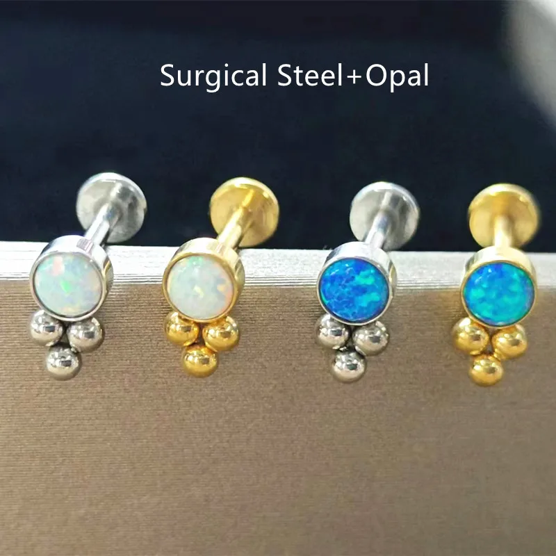 Lot50Pcs Body Jewelry -New Opal Stone 16G Lip Labret Ring Bar Monore Studs Piercing Ear Helix Diath Cartilagine Bar