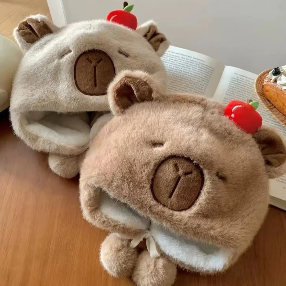 New Windproof Bonnet Cap Coldproof Warm Ear Protection Cap Capybara Fluffy Bucket Hat Women