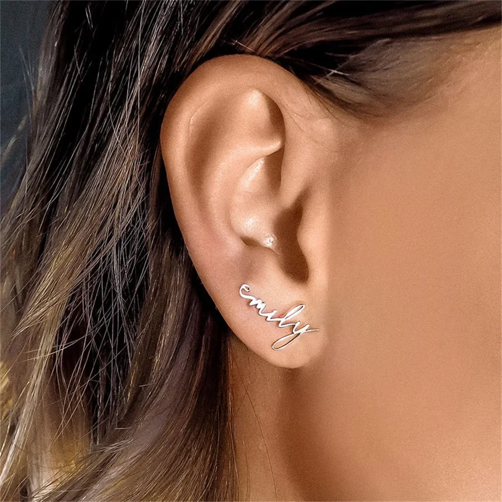 Custom Handwriting Name Earrings Personalized Nameplate Stud Earrings Stainless Steel Custom Earrings Jewelry Gift For Women Gir