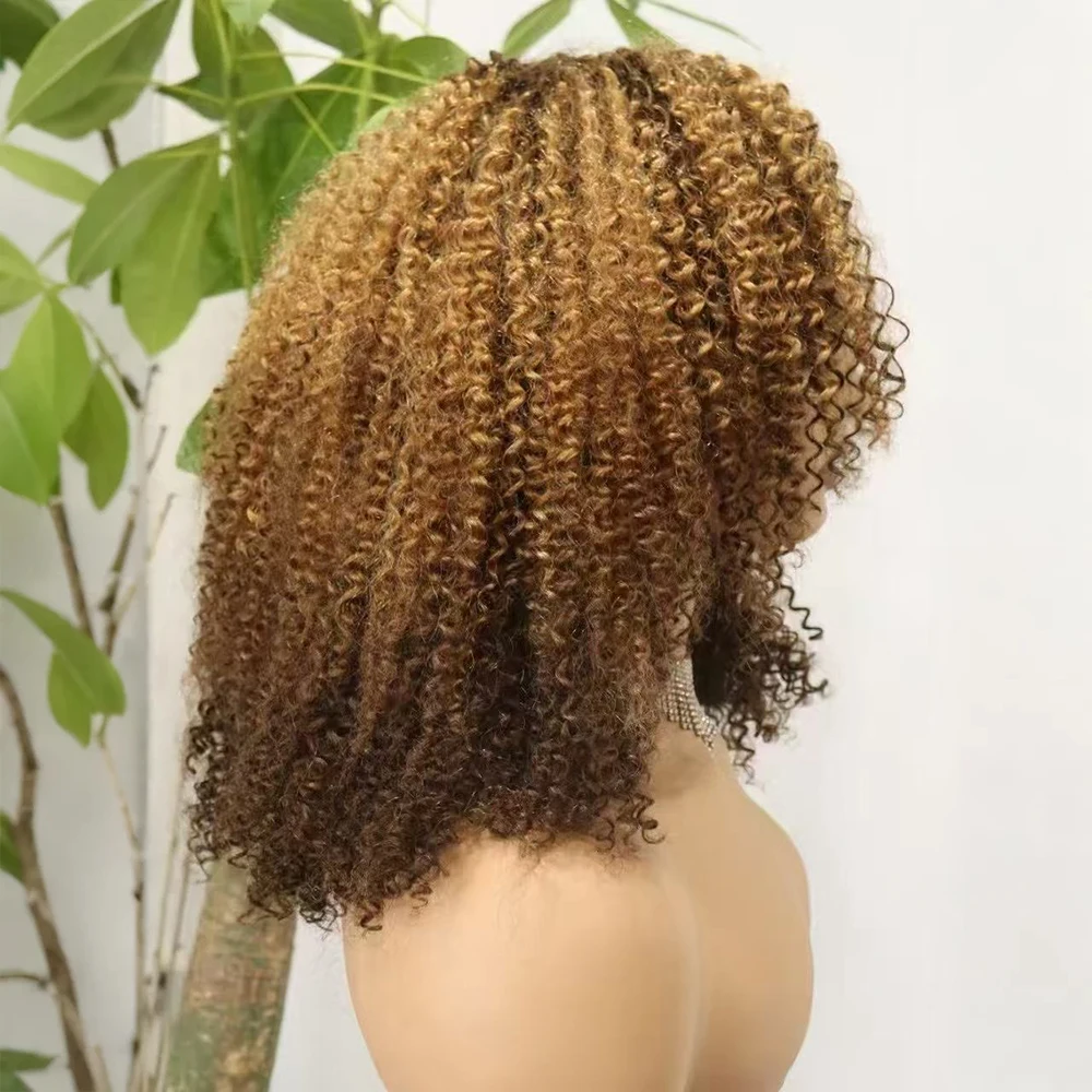 350% Density Bang Afro Kinky Curly Short Bob Cut Human Hair Wigs With Bangs Bob Wig Kinky Curly Full Machine Made Wigs For Women