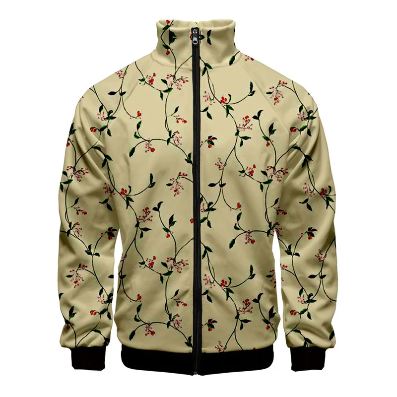 thumbnail image 1 of Chaqueta retro con estampado 3D de plantas y flores para hombre, abrigo de calle de gran tamaño, chaqueta con cremallera y estampado floral, ropa para mujer y niño, 1 of 5