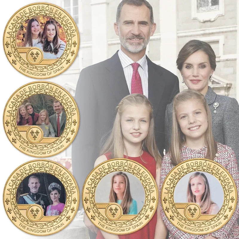 

5pcs/set Spanish Royal Commemorative Coin 1 Ounce Gold Plated Medallion Fans Collect Medals Play with Toys in Hands