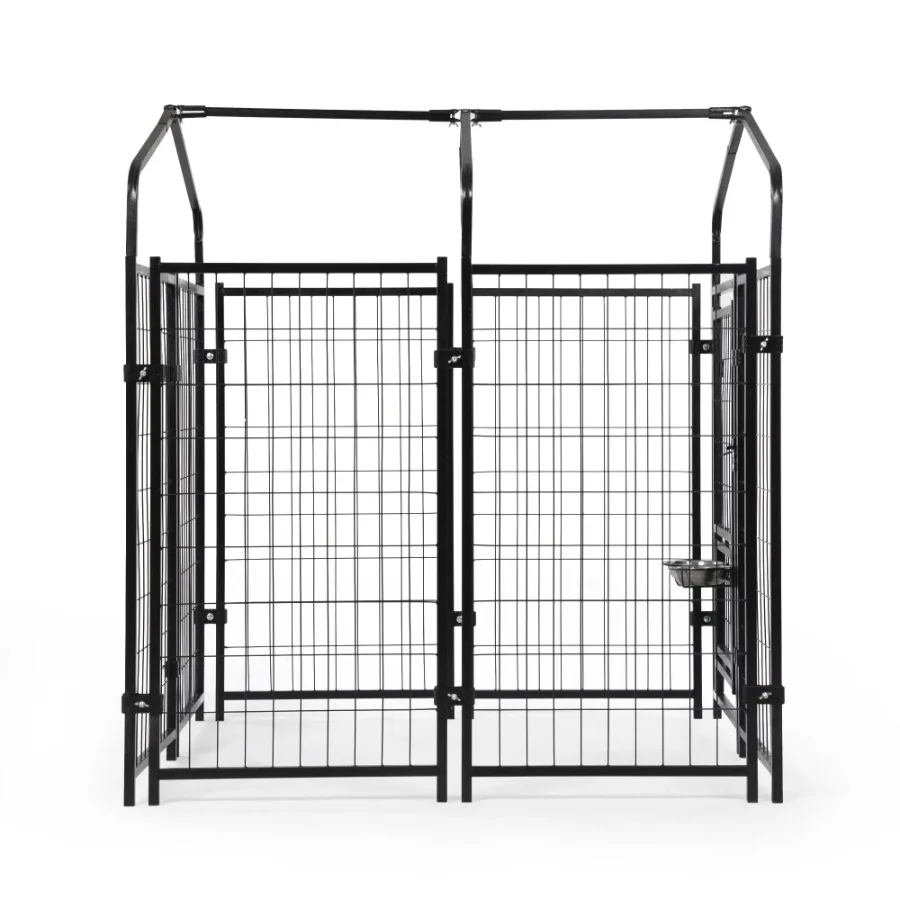 Heavy Duty Dog House Pen with Roof Reversible Feeding Door Stainless Steel Bowls Fence Cage Small to Large Dogs Kennel Outdoor
