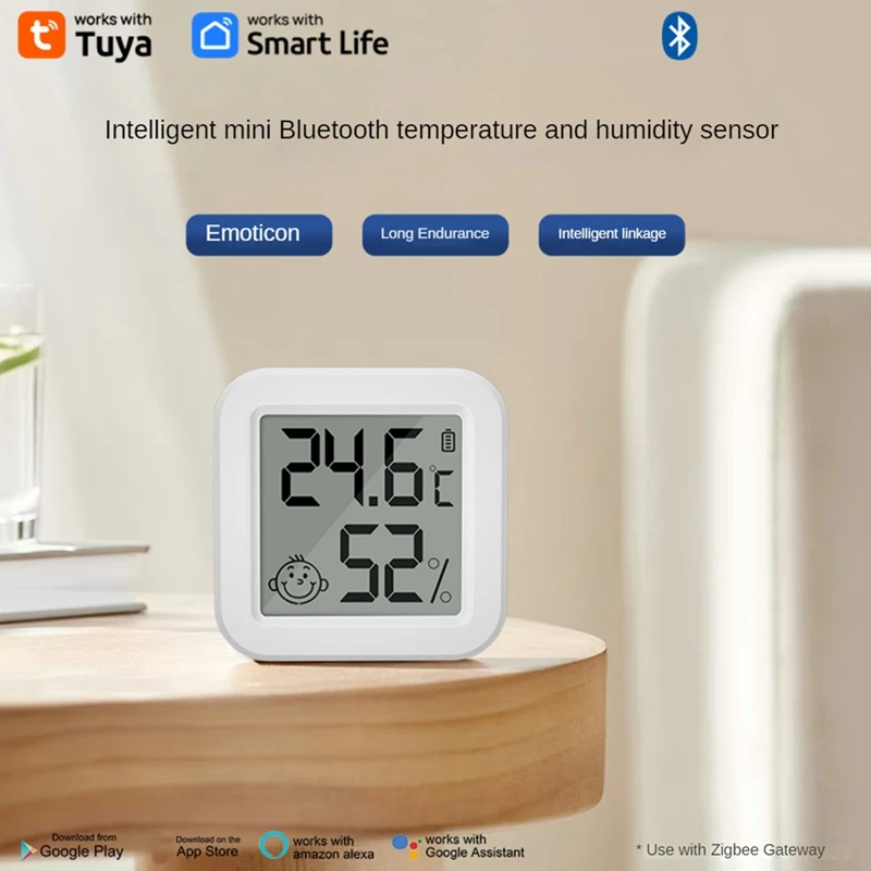 

Смарт-датчик температуры и влажности Zigbee, датчик с ЖК-экраном, работает белым, работает с приложением
