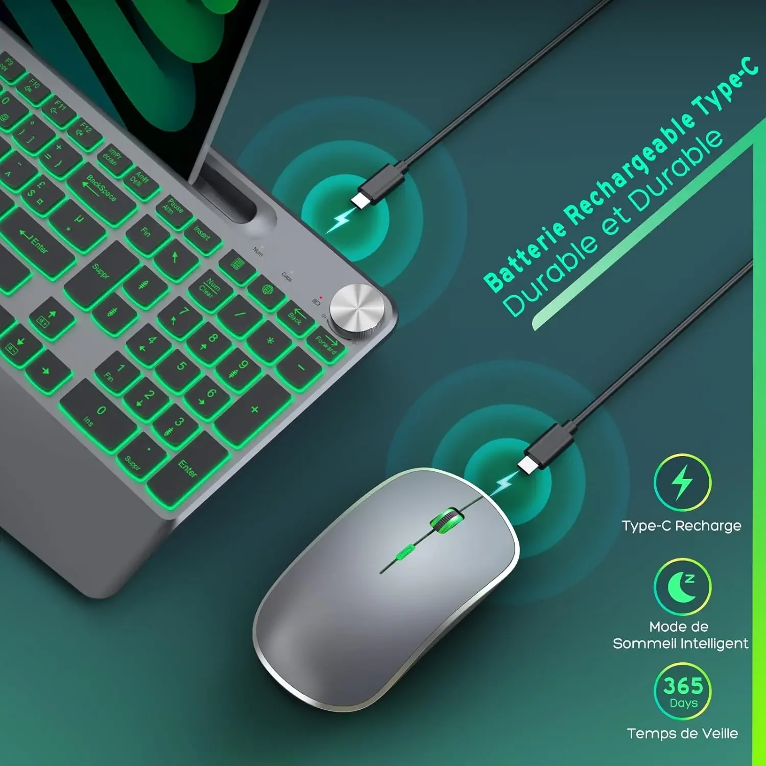 휴대폰용 손 받침대가 있는 무선 백라이트 키보드 PC Mac Windows와 호환 가능 - 무선 마우스 포함