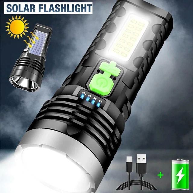 Lampe de Poche Solaire Rechargeable à 36000 Lumens, avec Lumière Latérale  COB, Batterie, Étanche, 4 Modes, pour les Urgences - AliExpress