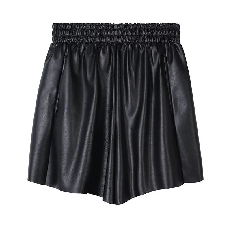 2023 Autumn Winter Korean Solid Color Leather Shorts Trend Women's Clothing All-match Casual Elastic High Waist Pants For Female