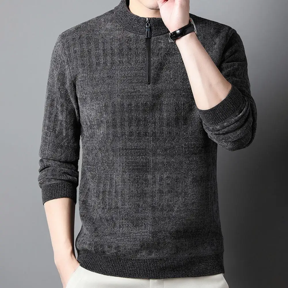 

Winter Fleece-lined Knit Sweater Thick Warm Knitwear Cozy Men's Winter Sweaters Stylish Half Zipper Knitwear with for Warmth