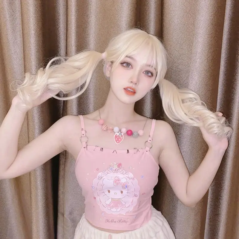 

Kawaii Sanrio Anime HelloKittyed Summer New Girls Sexy Camisole Cartoon Cute Cotton Sleeveless T-Shirt Fashion Navel Dress