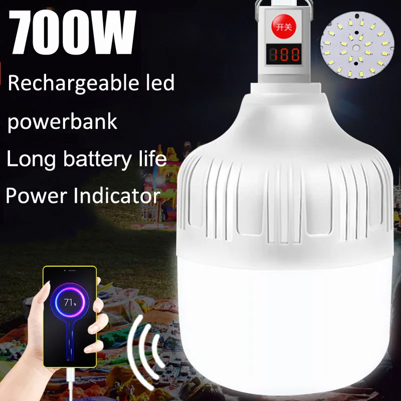 Camping Lantern 700W Portable USB Rechargeable Light Bulb Powerful Battery Tent Lamp Power Bank Emergency Lighting Motion Sensor
