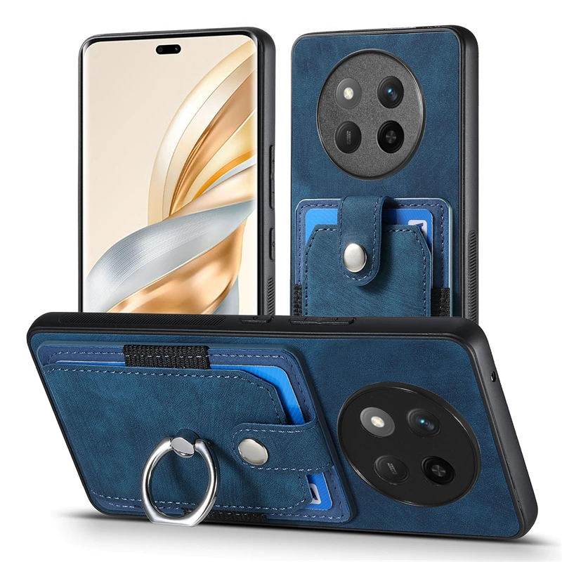 Luxury Leather Magnetic Wallet Case with Ring Stand and Card Slot Cover