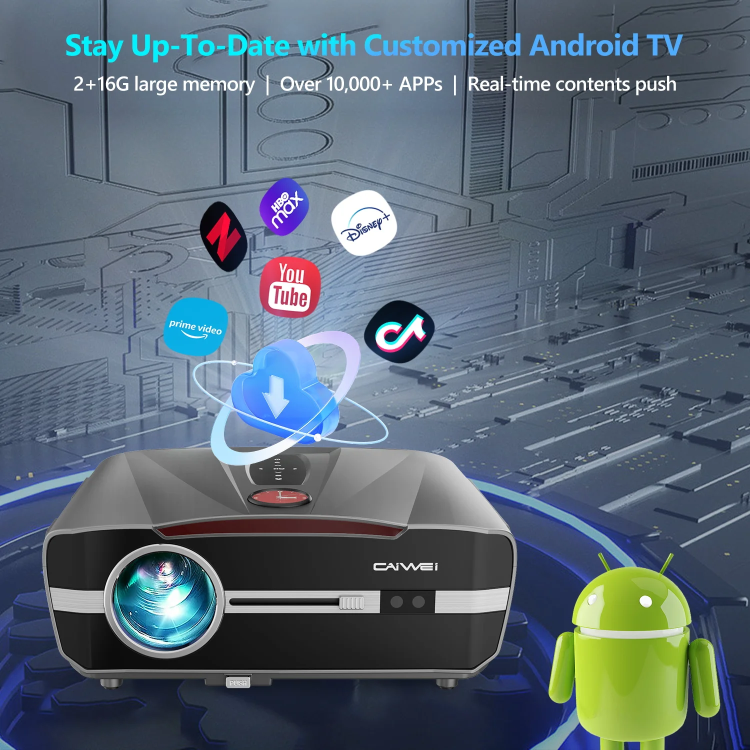 4K TV Projector for Smartphone Android 9.0 Bluetooth Wifi Home Theater Outdoor 1480ANSI portable projector