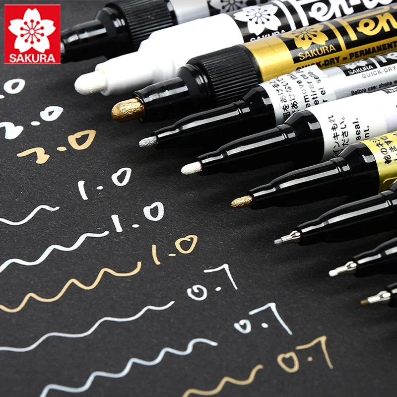 SAKURA Pen-Touch Paint Pen Touch-up Pen 0.7mm 1.0mm 2.0mm Gold Silver White Copper Waterproof Marker Metal Oily Wax