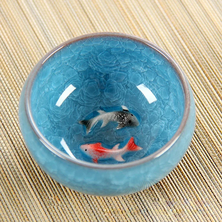 3D Ceramic Golden Fish Tea Cup Porcelain Cups Mugs for Tea Bowl Hand Pottery Cups Teacups Japanese Mug Chinese Bowls Set