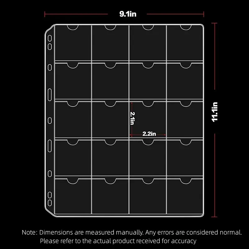 20 arkuszy kieszonkowe strony na monety etui na monety 400 kieszonkowe i 8 rozmiarów kolekcja monet o rozmiarze 17.5/20.5/23/25/27.5/31.5/35/40mm