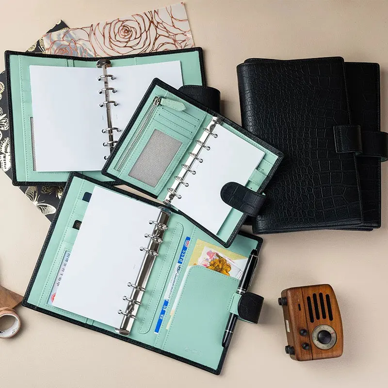 Yiwi Crocodile Rings Planner Genuine Cowhide Leather Notebook Organizer Journey Sketchbook Diary