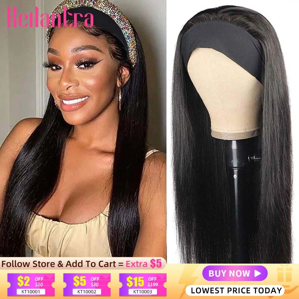 Headband Wig Human Hair Bone Straight Glueless Full Machine Made