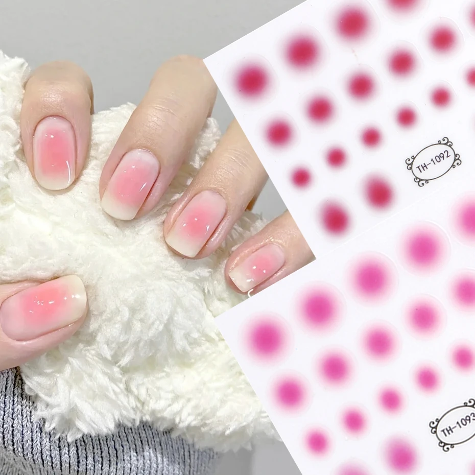 Gradient Nail Sticker 3D Jelly Red Powder Blusher Slider Round Halo Dye Cute Ombre Nail Design Translucent Gel Polish Wraps Deca 5