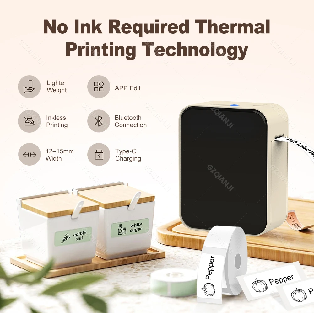 Mini Smart Thermal Label Printer P15 D110 Bluetooth Inkless Sticker Maker Printer To Gift/Diy Creative/Marking For School Office