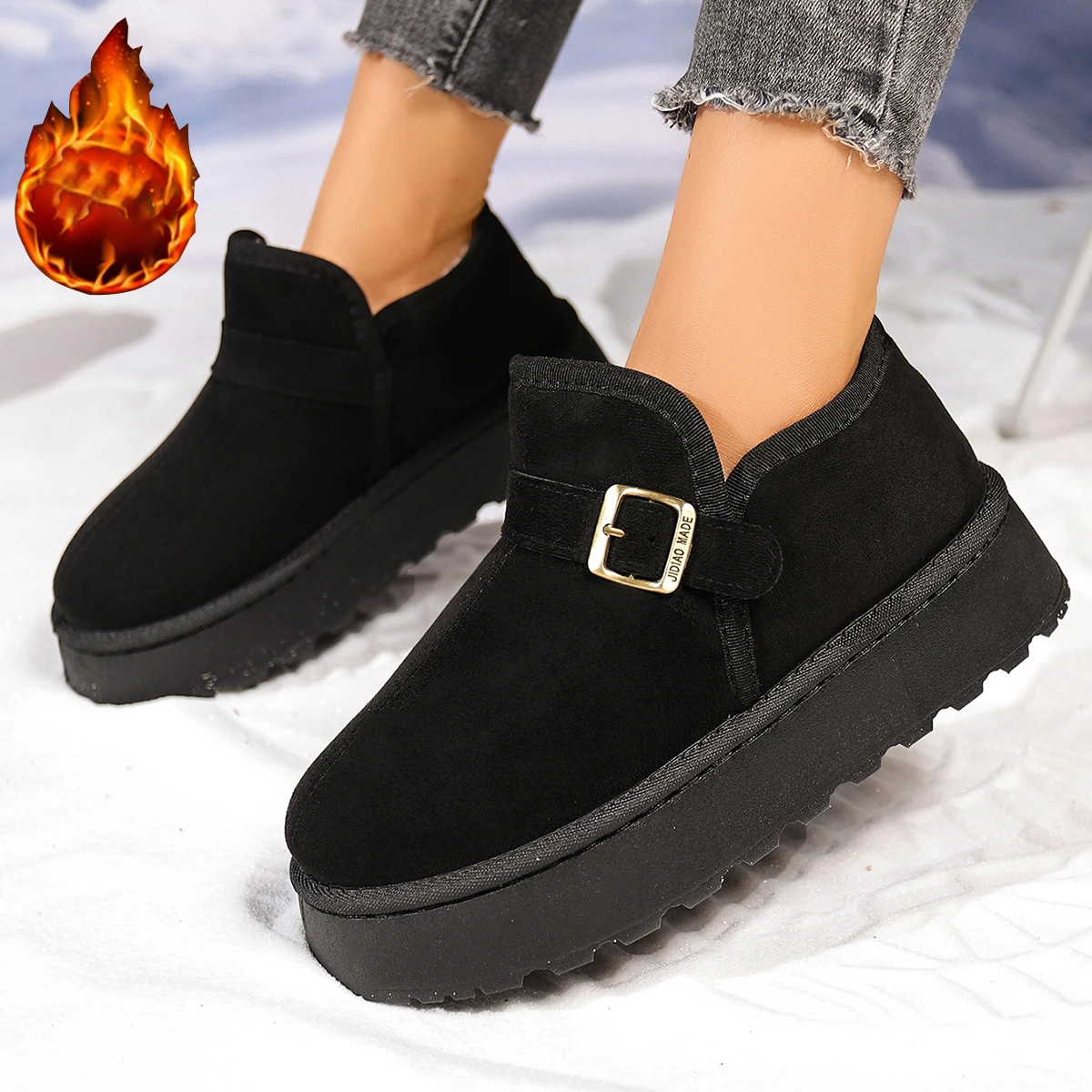 2025 Fashion Female Shoes Clogs Platform Slip-on Round Toe Winter Dress New Slip on Flock Cow Suede Rubber Ankle Platform Boots