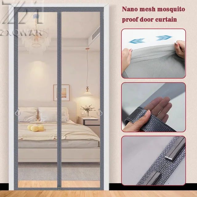 Gray magnetic mosquito net,custom sized curtains,door screen,invisible net,Magnetic self-priming screen door，Mosquito prevention 1