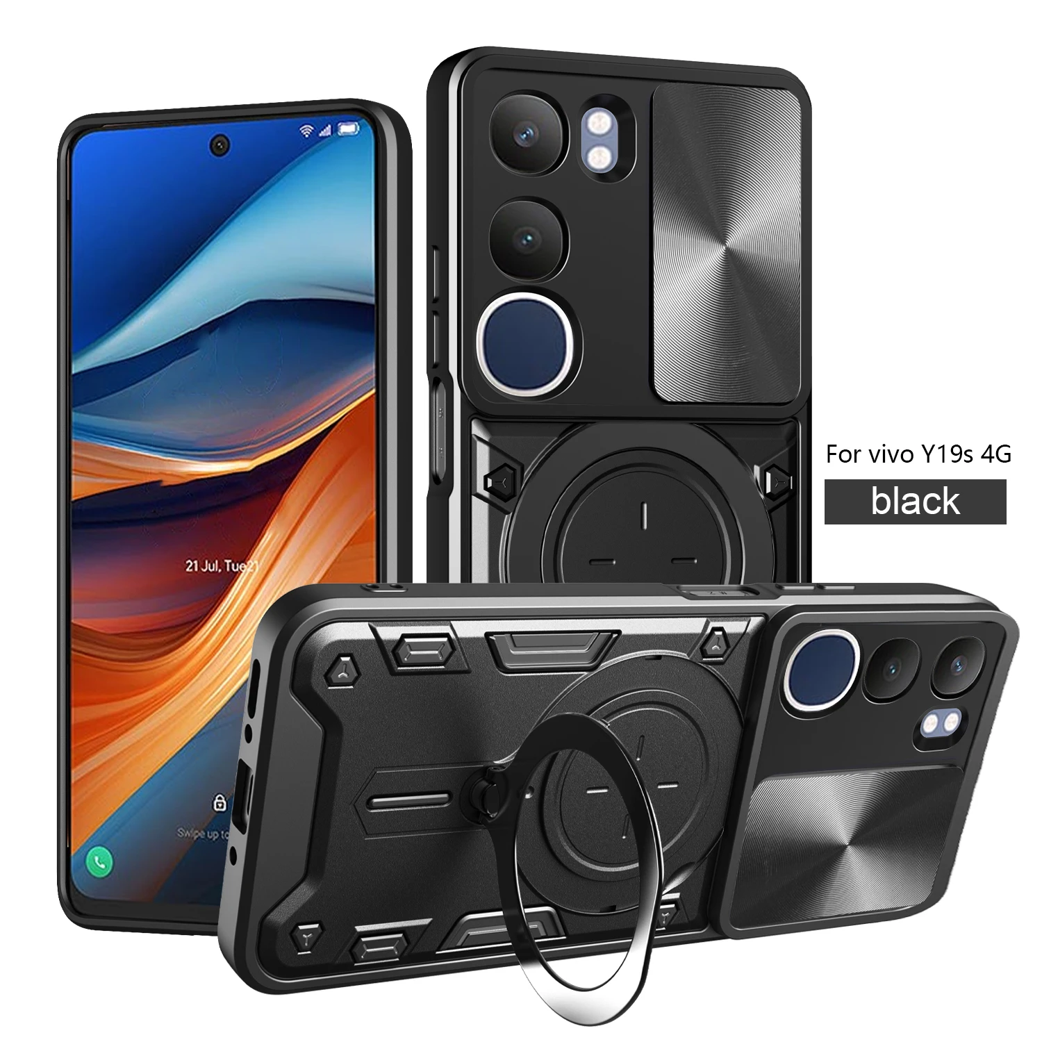 Heavy Duty Rugged Armor Phone Case with Magnetic Bracket and Slide Camera Protection Cover