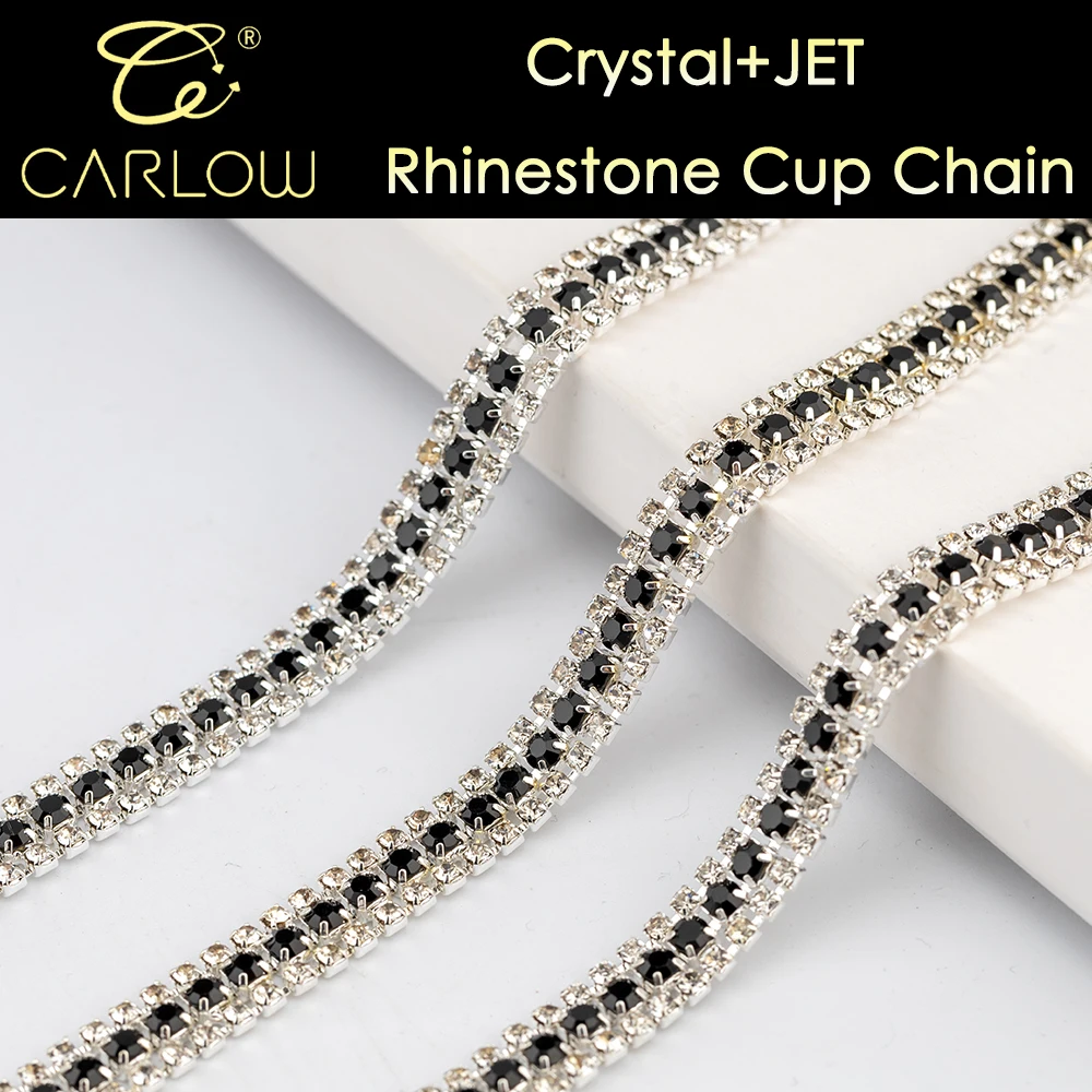Rhinestone chain CARLOW 3 Rows Rhinestone Cup Chain Sew on Shiny Gold Base Glass Stone Chain for Garement Decoration DIY