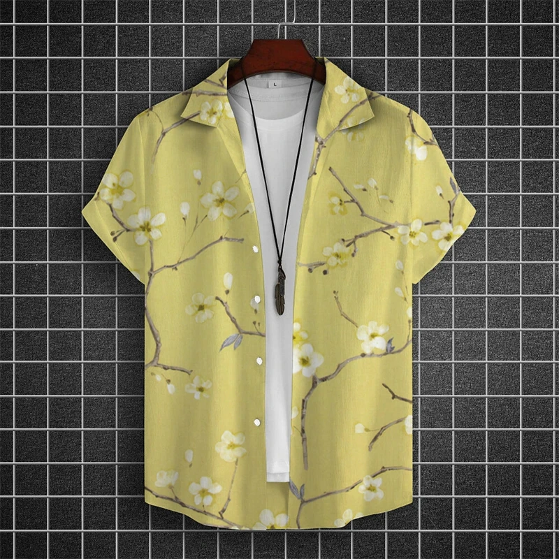 Simple Hawaiian Men's Beach Shirts 3d Flower Print Summer Casual Short Sleeve Daily Street Tops Tees New Fashion Men Clothing 3