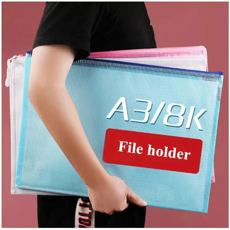 

A3 Zipper Pouch Document Bag Waterproof Zip File Folders Artwork Storage School Office Supplies 8k Drawing Paper Storage Bags