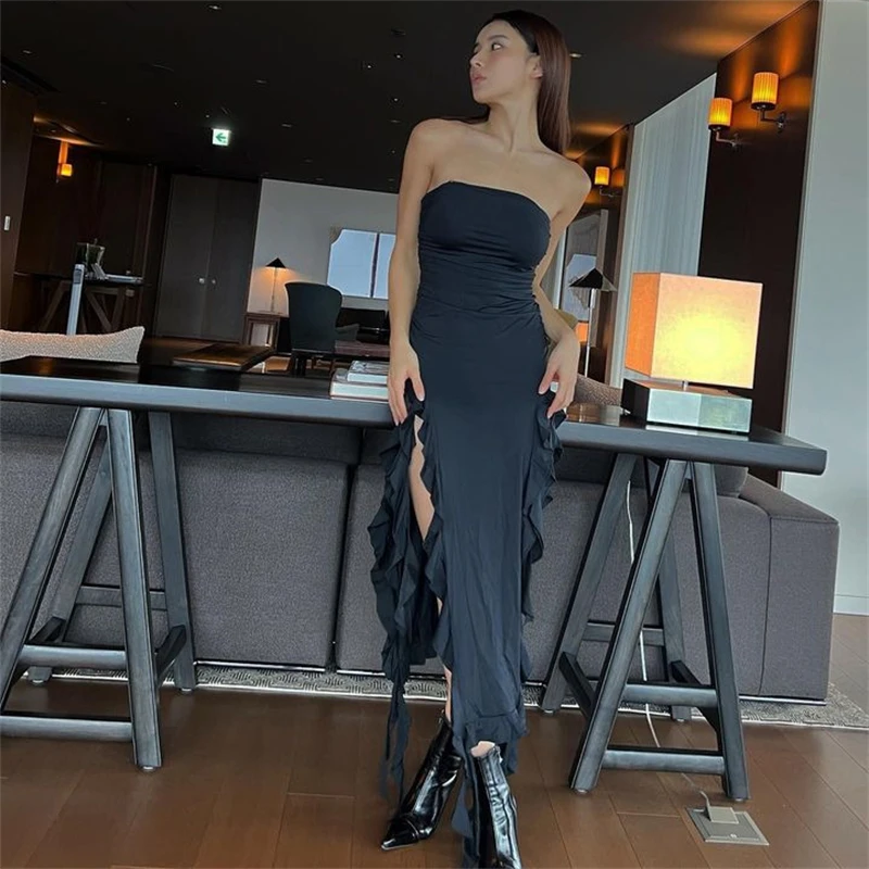Europe and the United States style y2k spring fashion trend women's new line shoulder chest bag buttock slim irregular dress