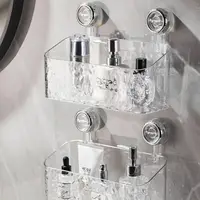 Suction Cup Bathroom Storage Basket Wall Mounted Cosmetic Storage Box Free Punch Shower Shampoo Holder Rack Bath Accessories 2