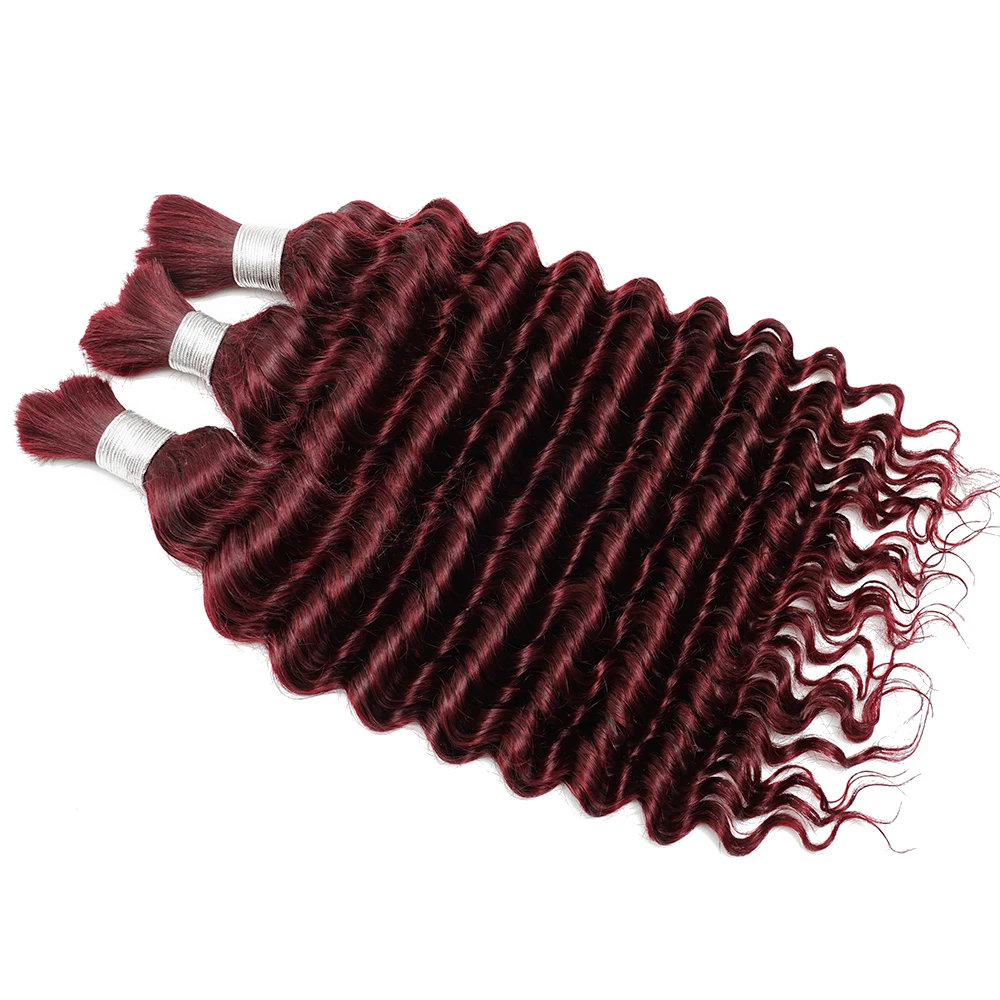 #99j Burgundy Human Hair Bulk for Braiding 16-24 inch Dark Wine Deep Wave Jerry Curly Boho Braids Hair Bulk Extension Bobbi human hair extensions,human hair bundles,braiding hair extensions,human braiding hair
