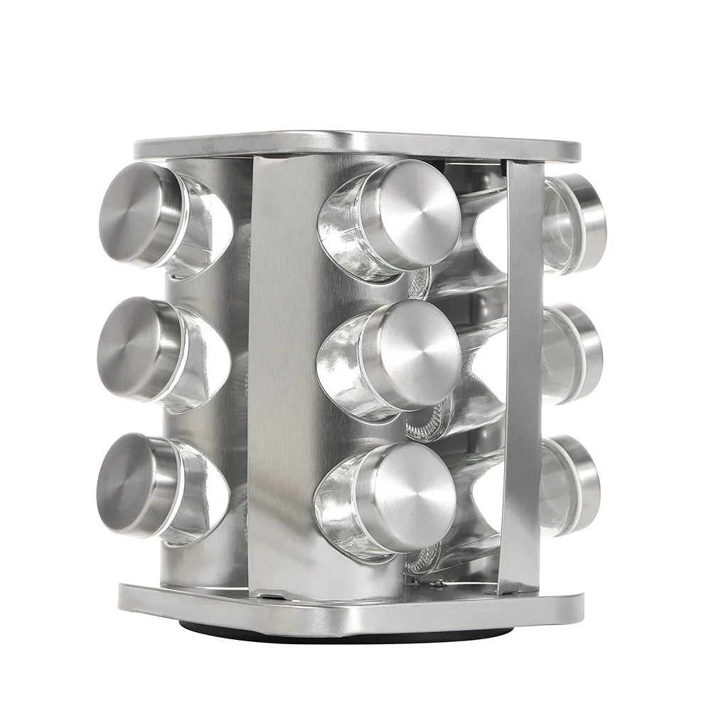 Rotating Tray Spice Rack with Round Bottle Stainless Steel Kitchen Organizer Pantry Cabinet For Seasoning Storage