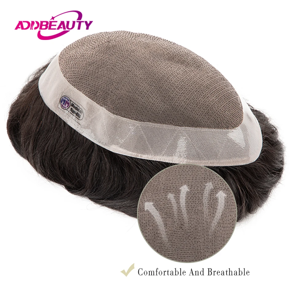 남성용 Toupee 인모 스트레이트 더블 매듭 헤어 시스템, 내구성 가발 유닛 모노, NPU 베이스 헤어 교체 시스템