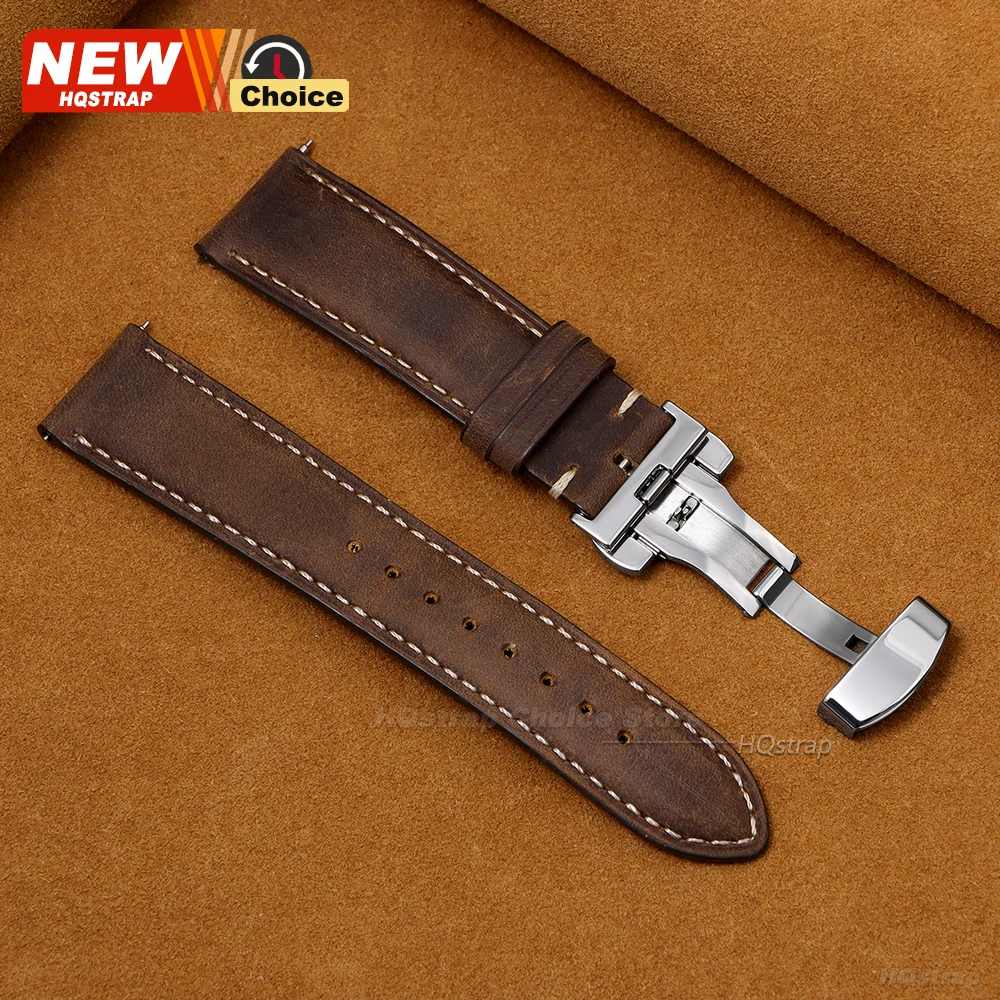 Elegant Genuine Leather Butterfly Clasp Watchband - Premium Strap Wristband Accessories