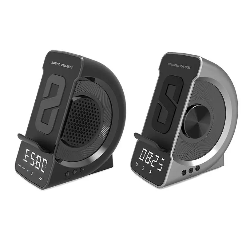 

Беспроводное зарядное устройство 3-в-1, Bluetooth совместимый динамик, часы, поддержка TF-карты, держатель для телефона с двойной катушкой, индукционный дизайн