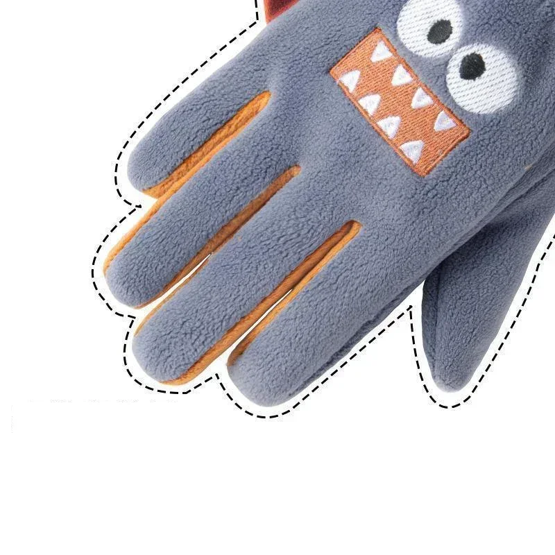 Children Cycling Gloves Autumn Winter Cute Kids Cartoon Warm Gloves Soft Outdoor Polar Fleece Windproof Student Babe