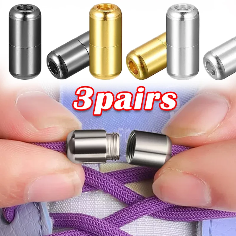 

No Ties Shoelaces Buckles Lazy Sneakers Sports Shoe Laces Quick Tie Button Connector for Kid Adult Metal Capsule Tie Lock