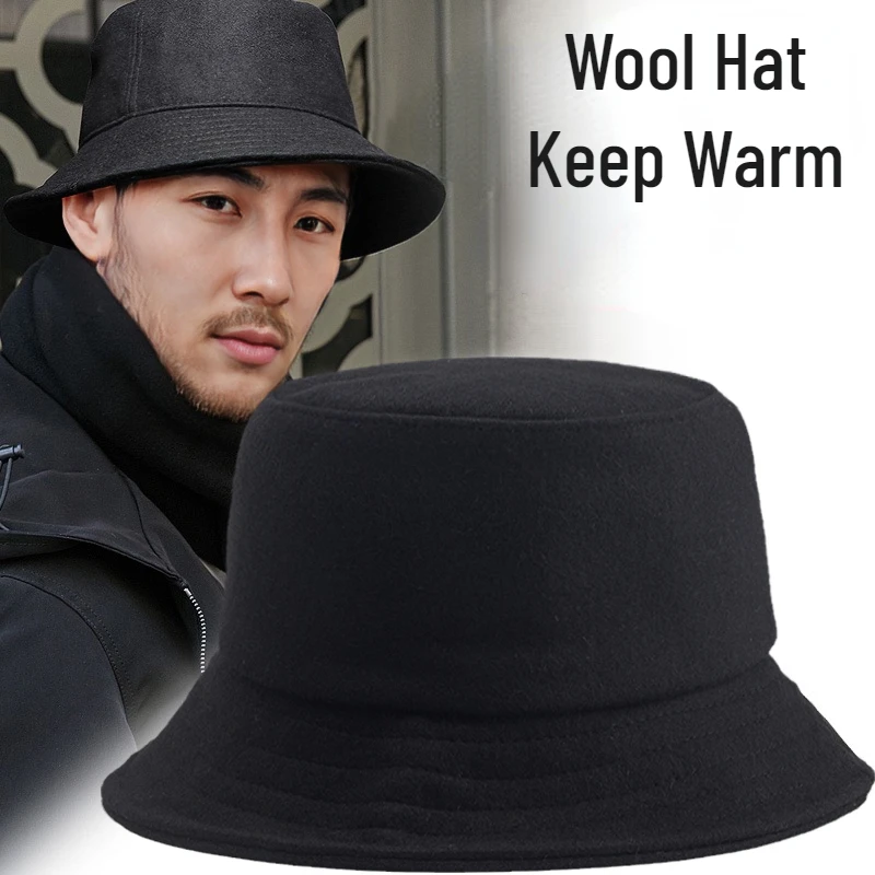 BigHeadMenBucketHatWomenBigBrimWoolKeepWarmWindproofFashion